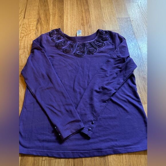 Avon Soutache Embroidery Purple Long Sleeve Tshirt Top Size Women's XL - Picture 3 of 13